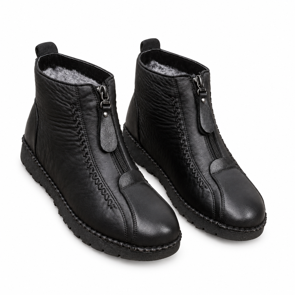 Botas de Tobillo de Cuero Forradas de Forro Polar para Mujeres