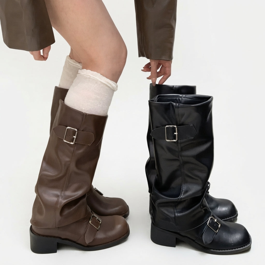 Botas de Tacón Alto con Hebilla hasta la Rodilla para Mujeres