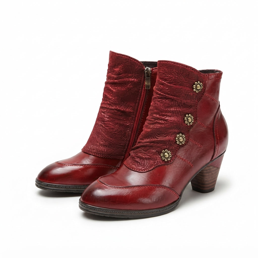 Botas de Tobillo Elegantes de Cuero con Tacón para Mujeres