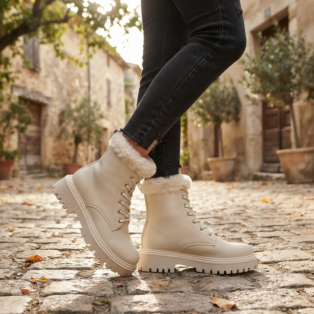 Botas de combate forradas con cordones para mujer