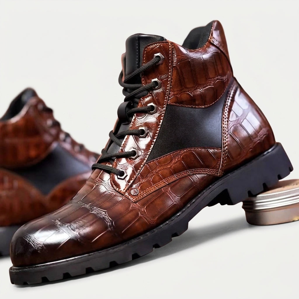 Botas de Cuero con Relieve de Cocodrilo para Hombre