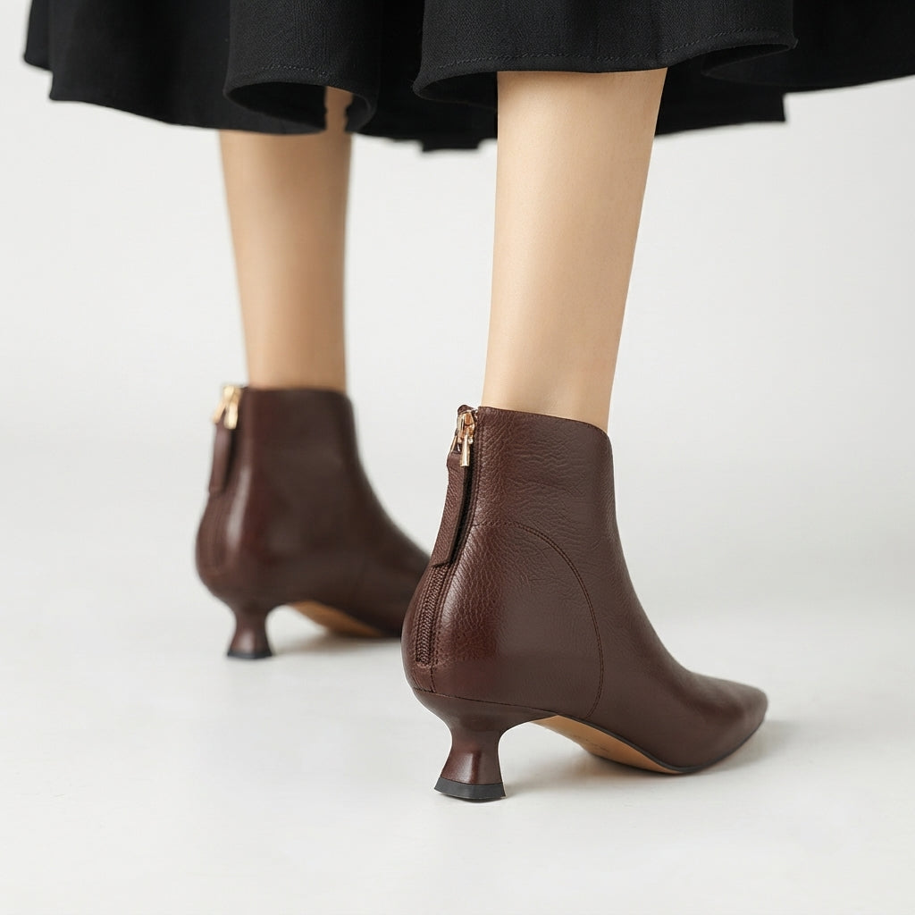 Botas de Tobillo de Punta Afila con Tacón de Gatito para Mujeres
