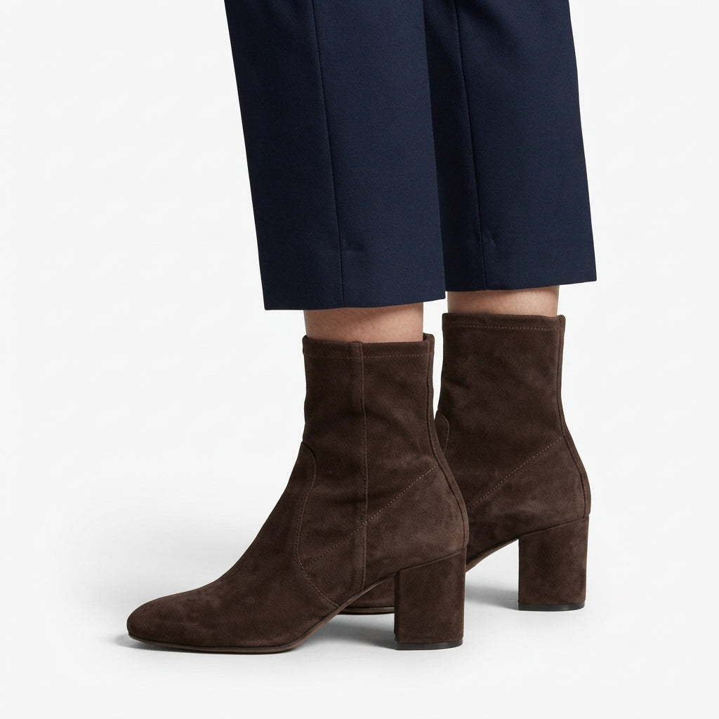 Botas de Tobillo de Ante con Tacón para Mujer, Comodidad Todo el Día