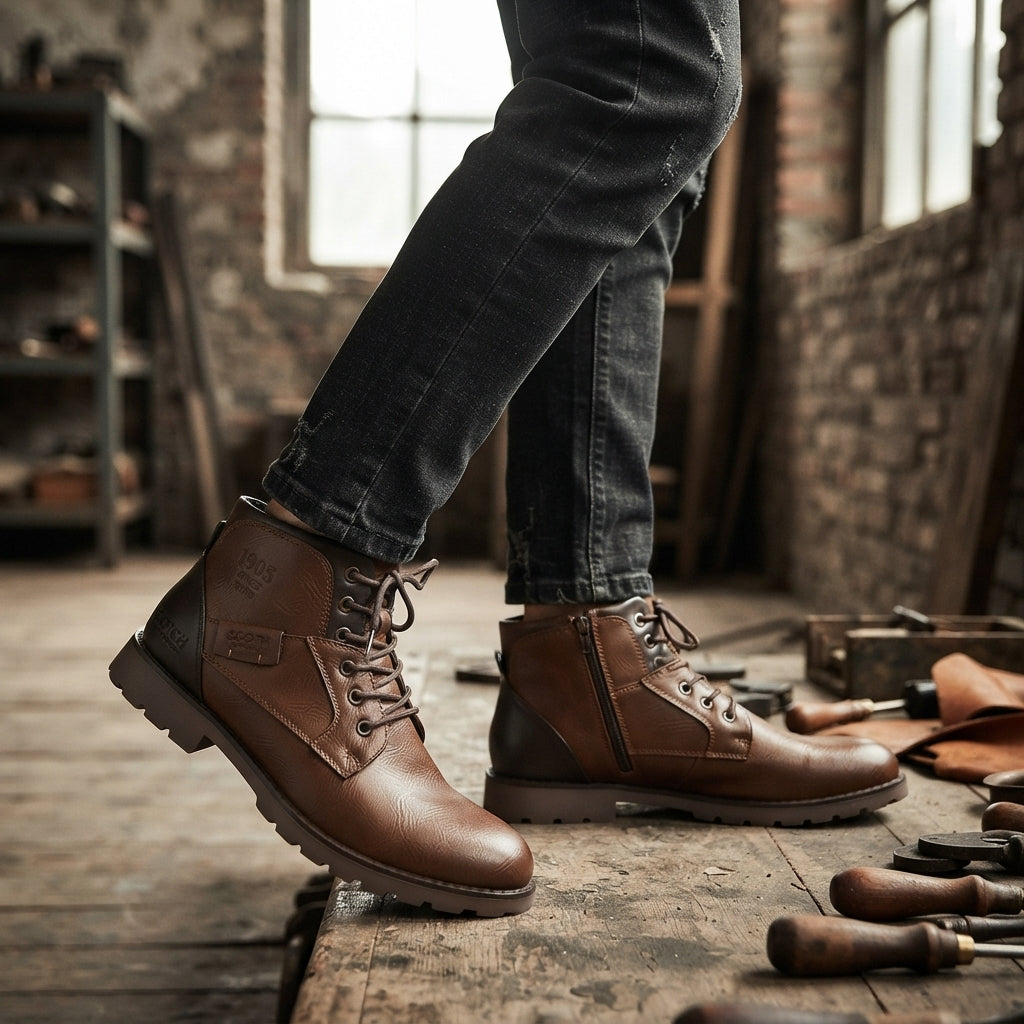 Botas de Cuero con Cordones para Hombre