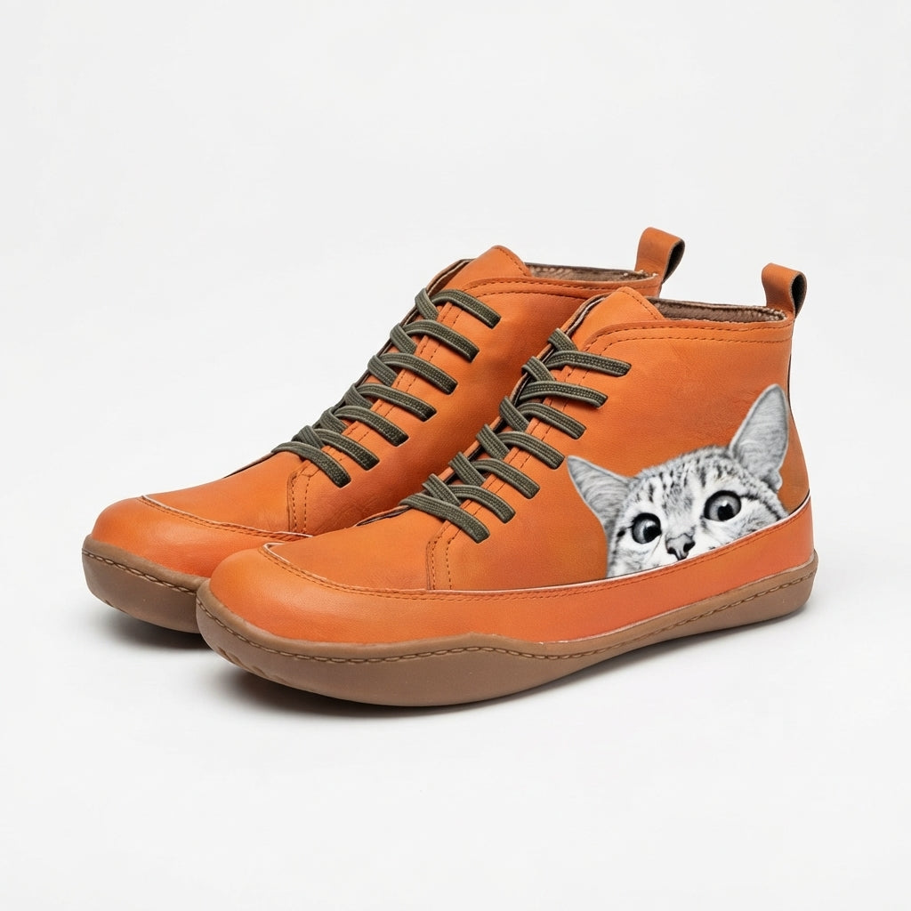 Botas de Tobillo Acogedoras para Mujeres con Estampado de Gato