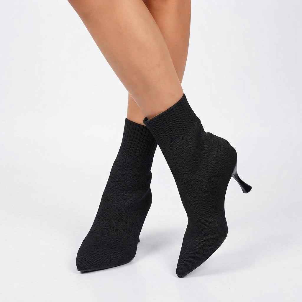 Botas de calcetín elegantes de tacón kitten con punta afilada para mujer