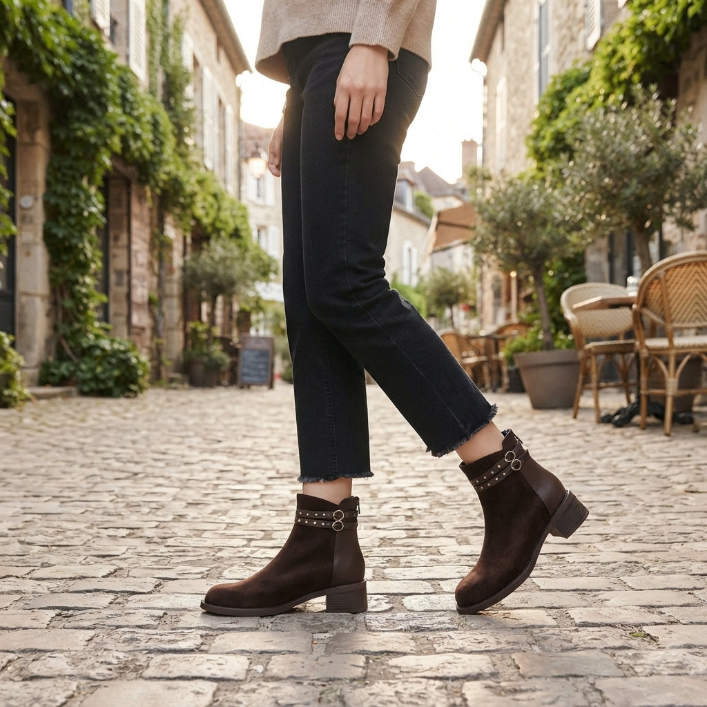 Botas de Tobillo de Suede con Tacón para Mujeres