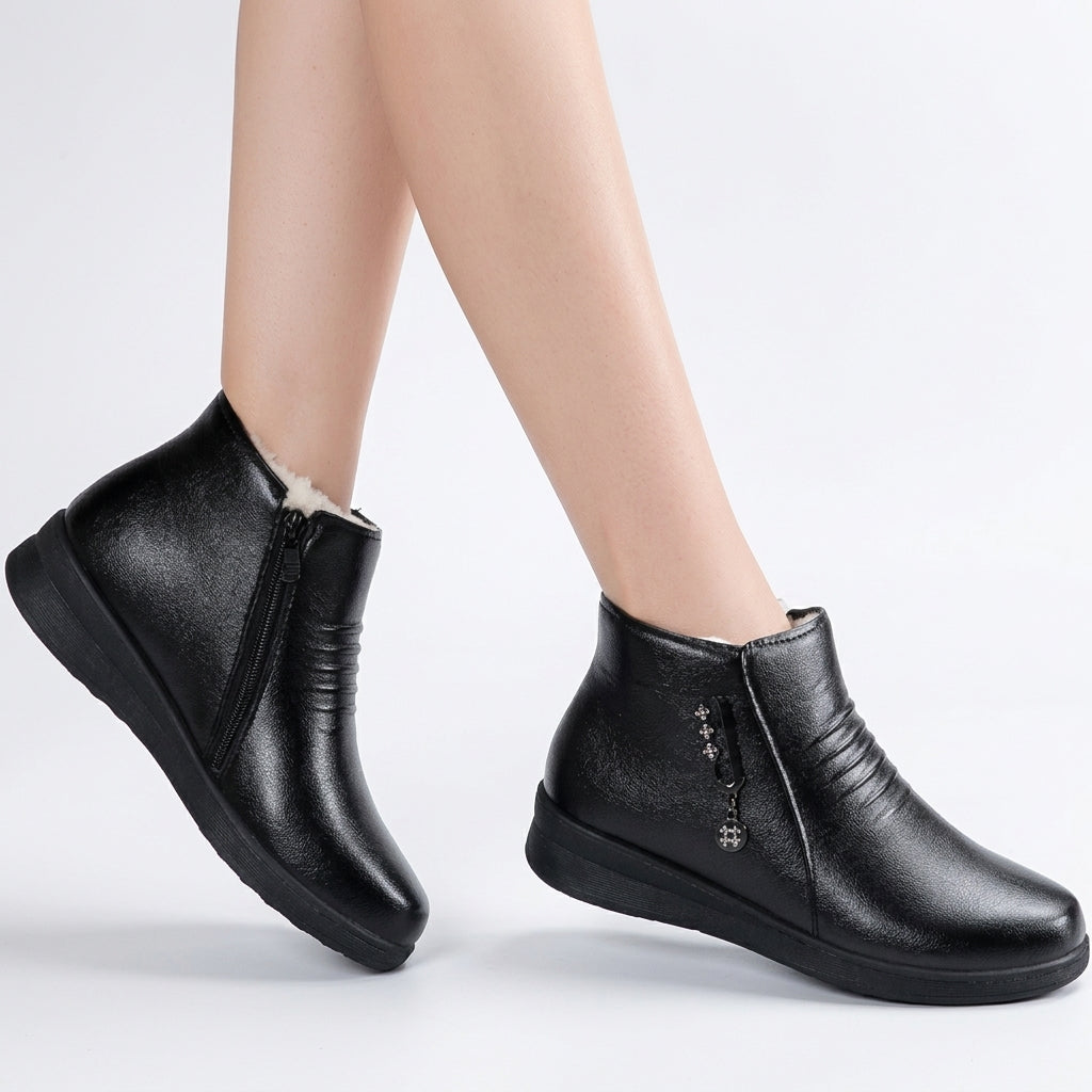 Botas de Tobillo con Forro de Shearling y Cierre Lateral