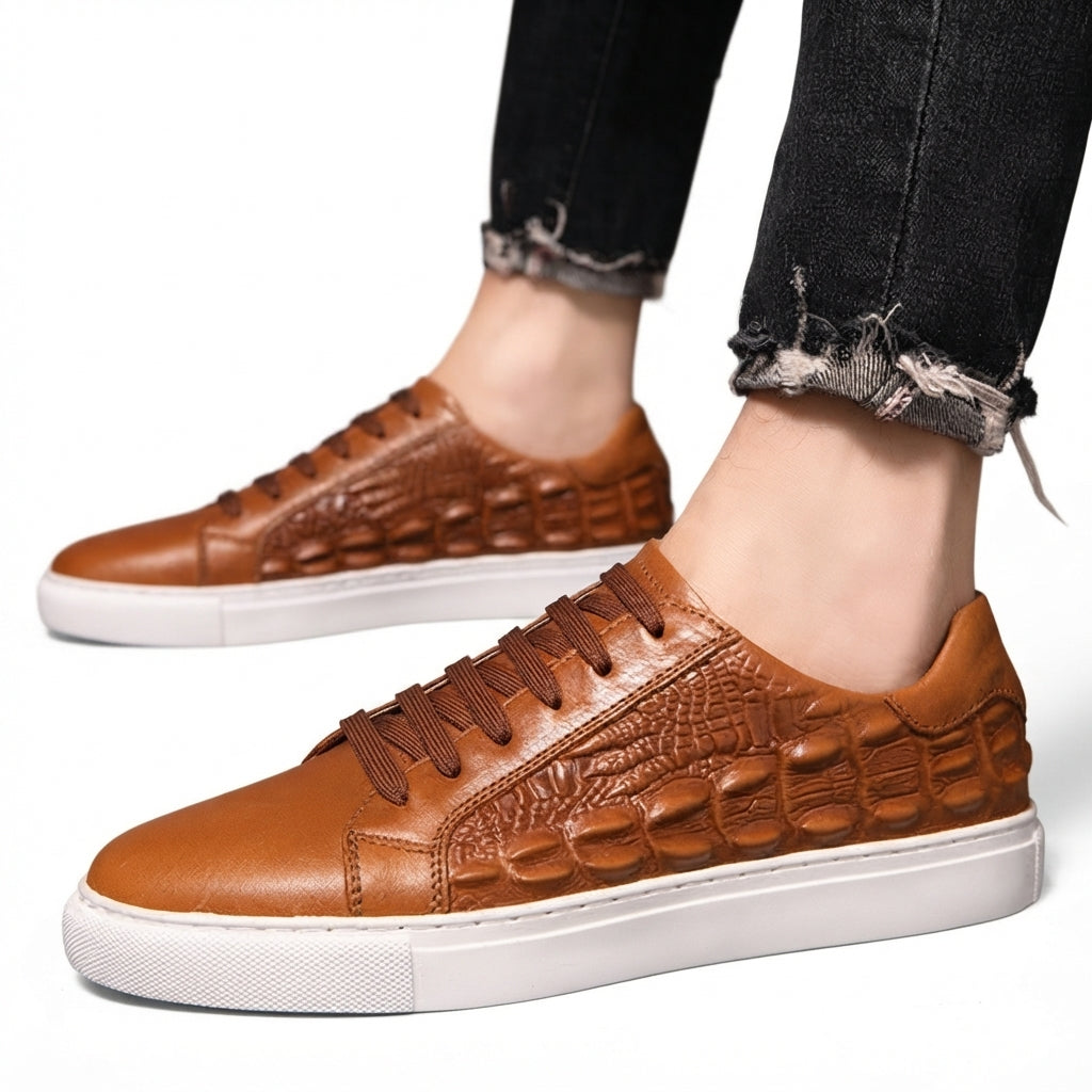 Zapatillas de Cuero con Relieve de Cocodrilo para Hombre