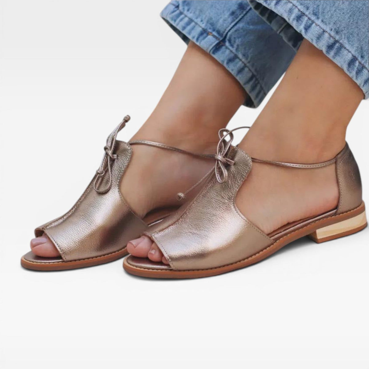 Sandalias de Cuero para Mujer con Punta Abierta – Planas con Amortiguación y Cierre en el Tobillo
