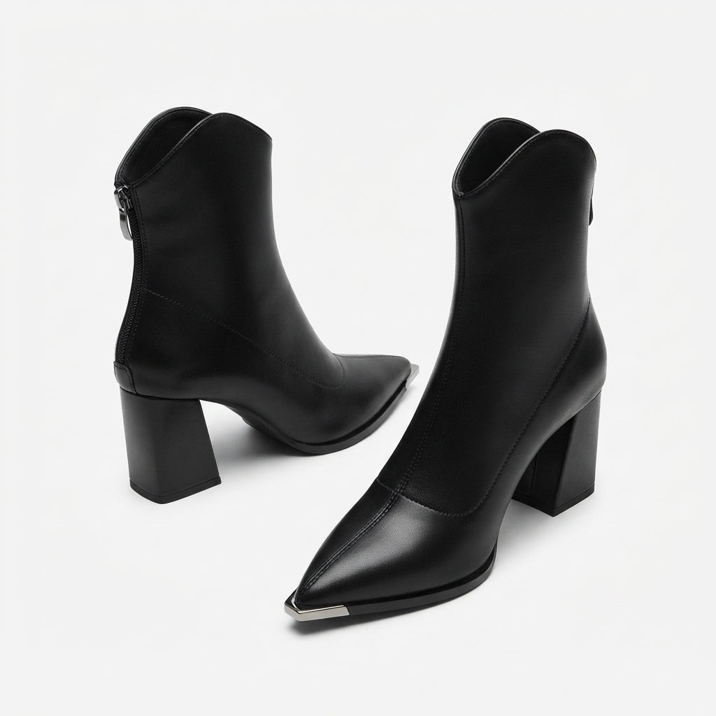 Botines de tacón con punta afilada para mujer