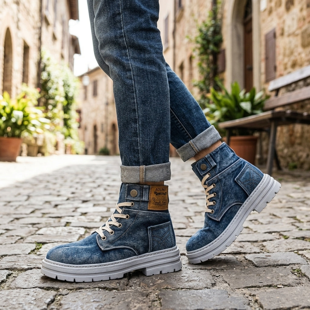 Botas de Combate de Denim para Hombre