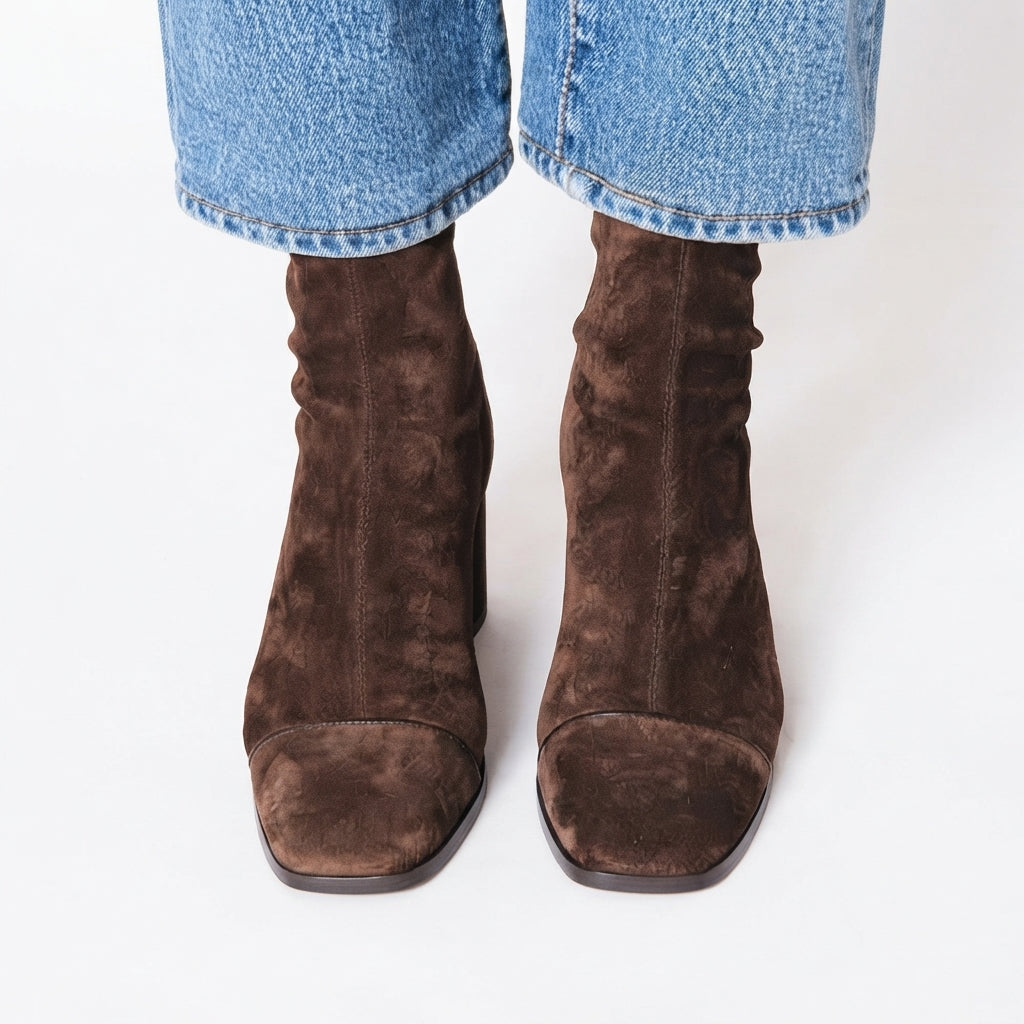Botines de Tacón de Ante para Mujer