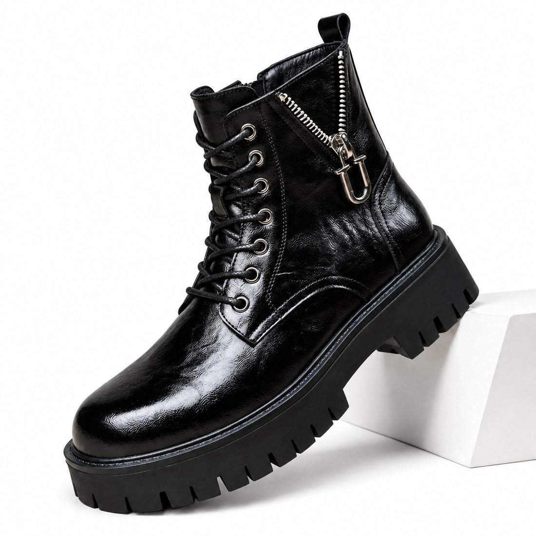 Botas de Combate de Cuero Rústico para Hombre