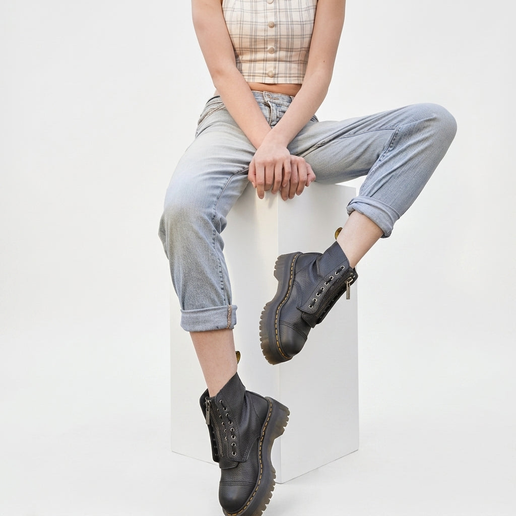 Botas de Combate de Cuero con Plataforma para Mujeres
