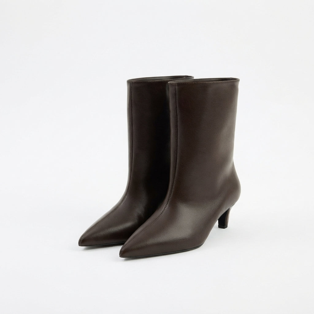 Botines de Cuero con Tacón de Gatito para Mujer