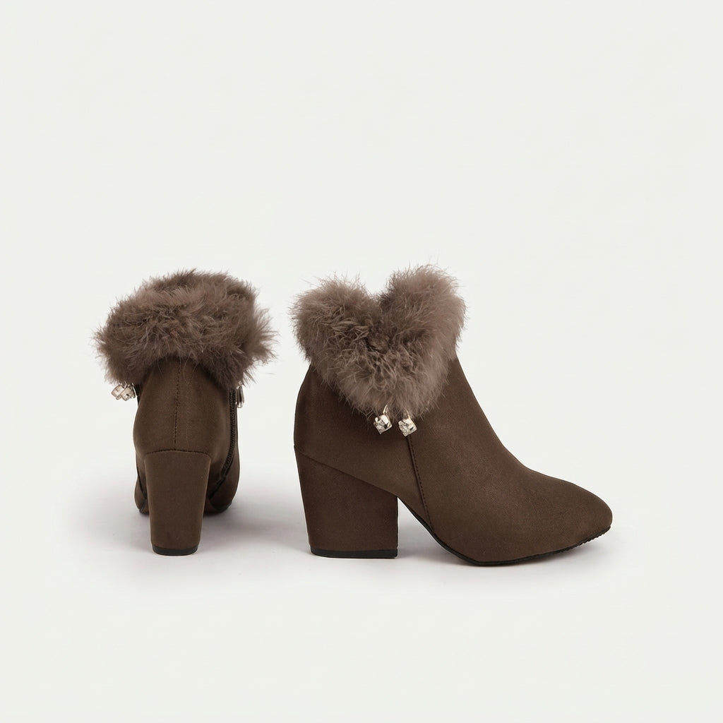 Botas de Tobillo Elegantes para Mujer con Ribete de Piel Sintética