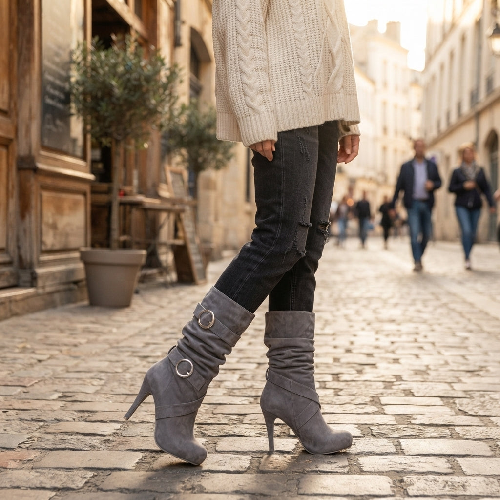 Botas de Tacón Alto de Ante Hasta la Rodilla para Mujer