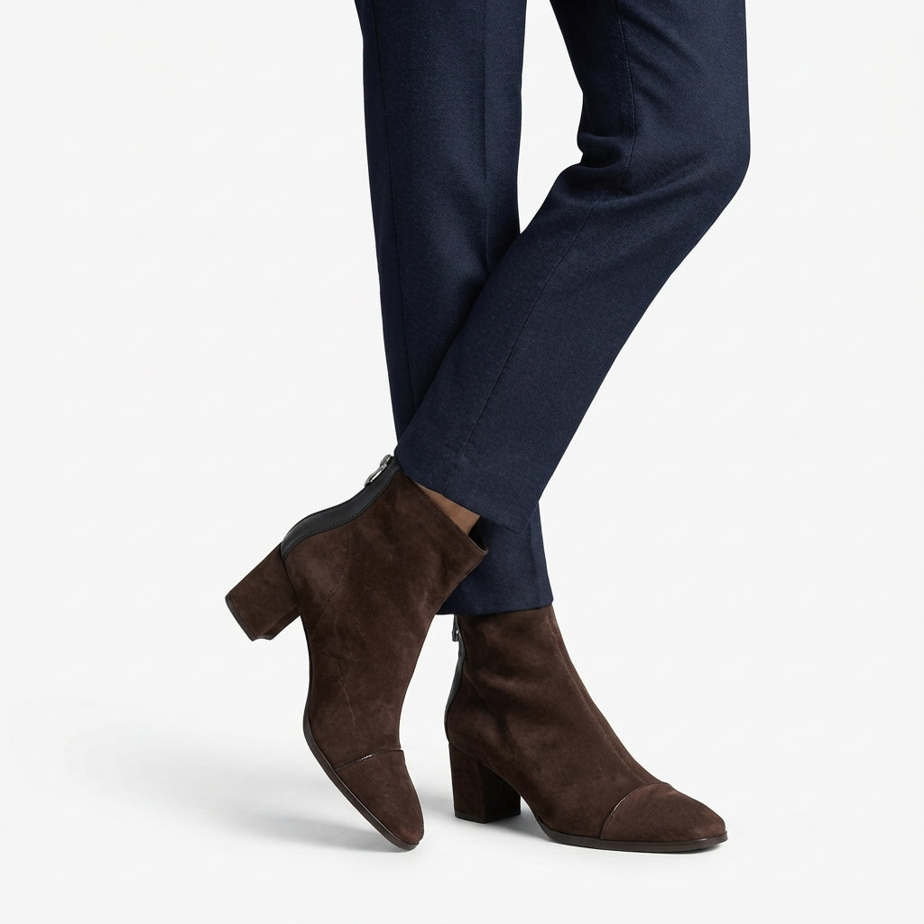 Botas de Tobillo de Ante con Tacón para Mujer, Comodidad Todo el Día