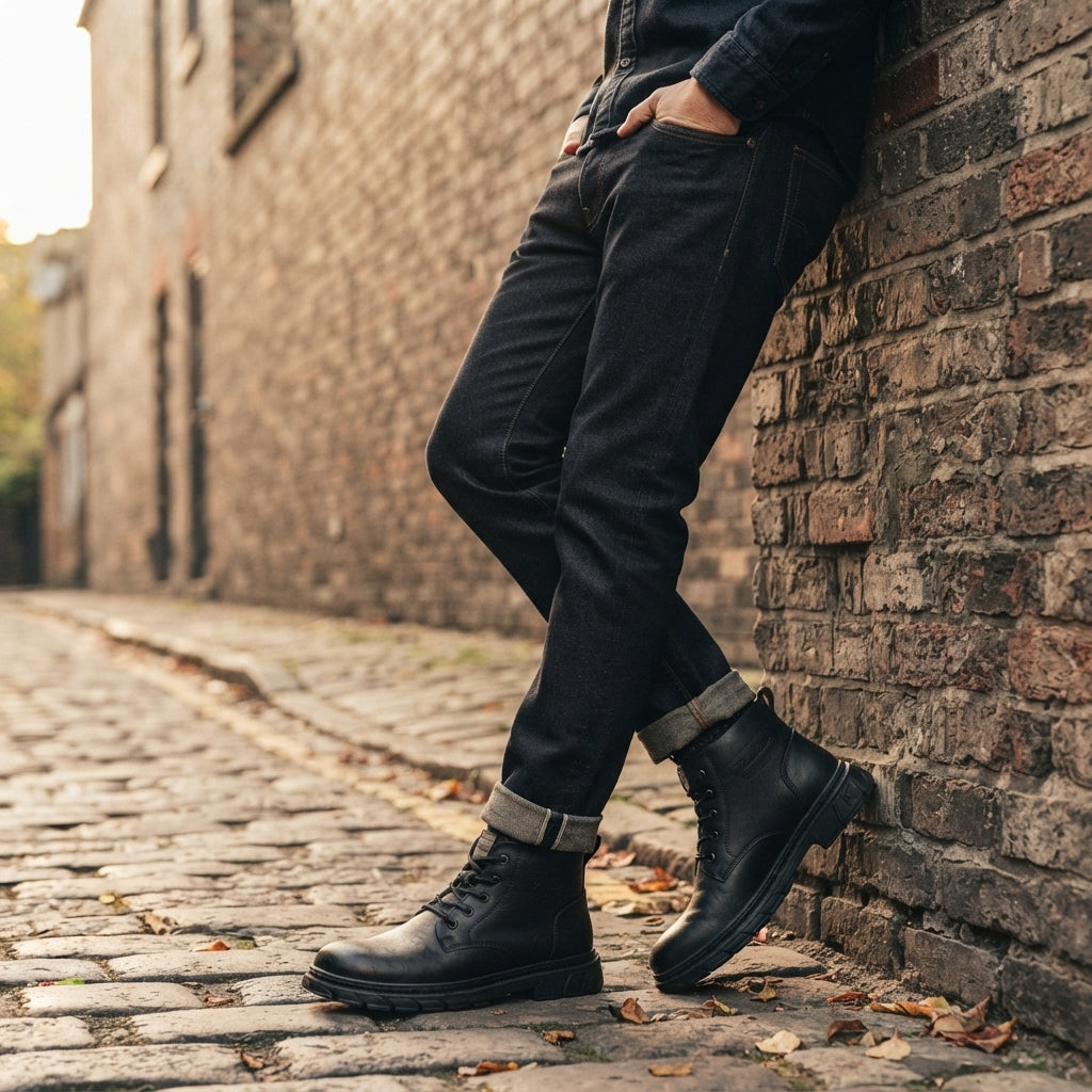Botas de Combate de Cuero Rústico para Hombre