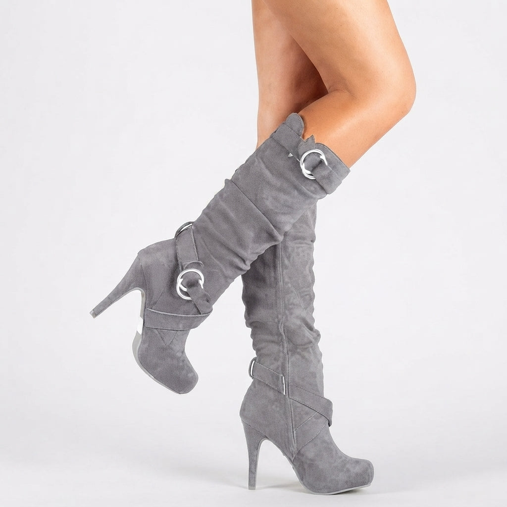 Botas de Tacón Alto de Ante Hasta la Rodilla para Mujer