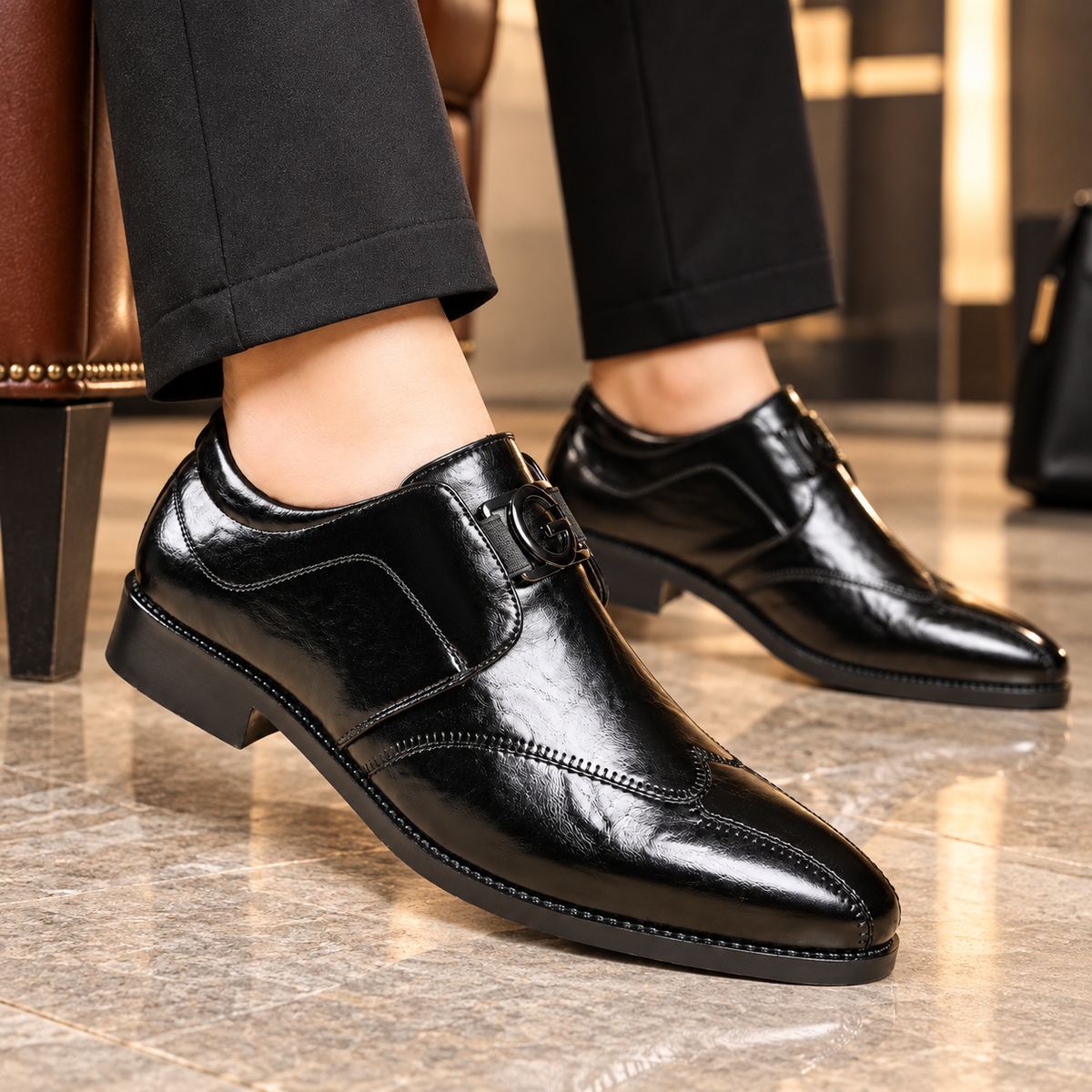 Mocasines de Cuero con Punta Afilada para Hombre