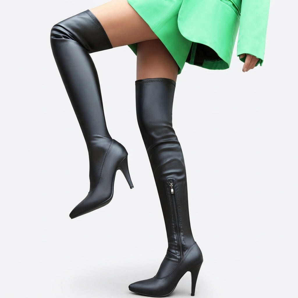 Botas de tacón alto con punta afilada por encima de la rodilla para mujer