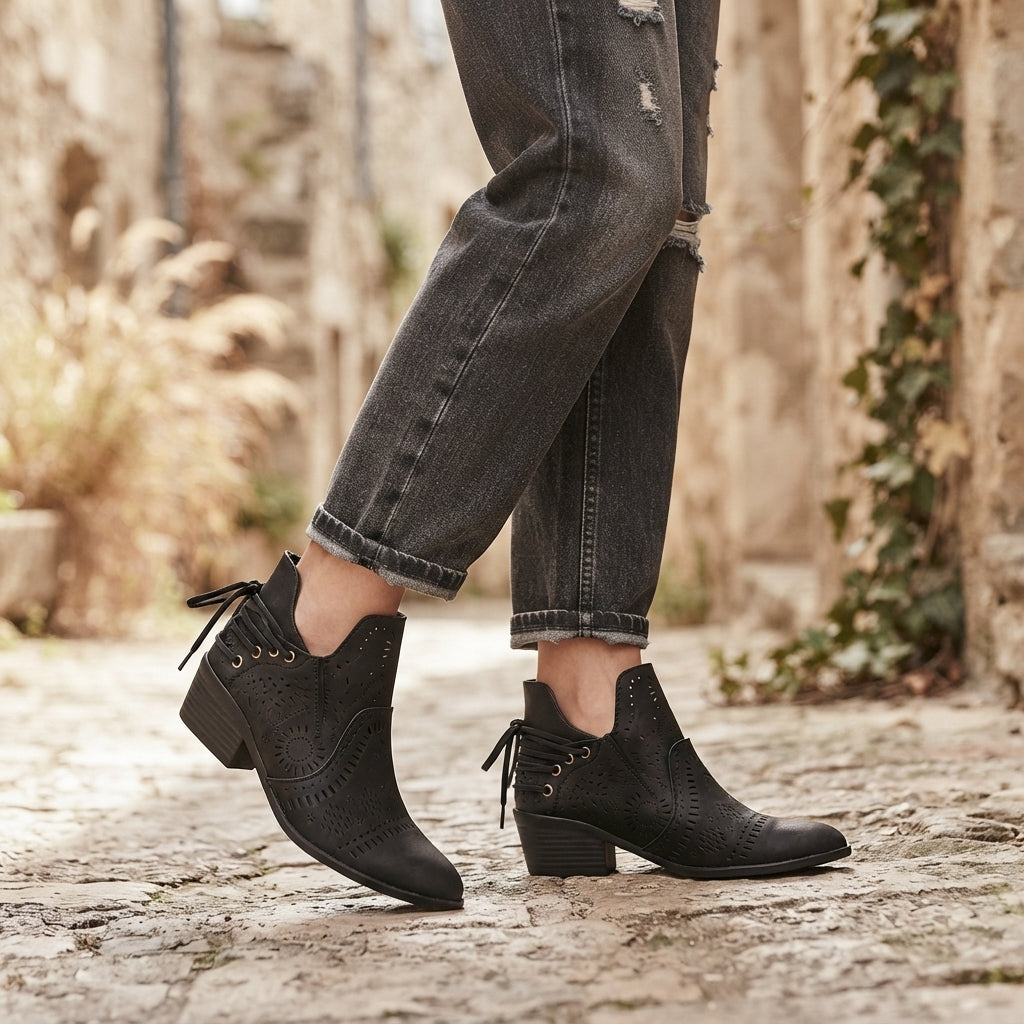 Botines de Tacón con Corte para Mujer