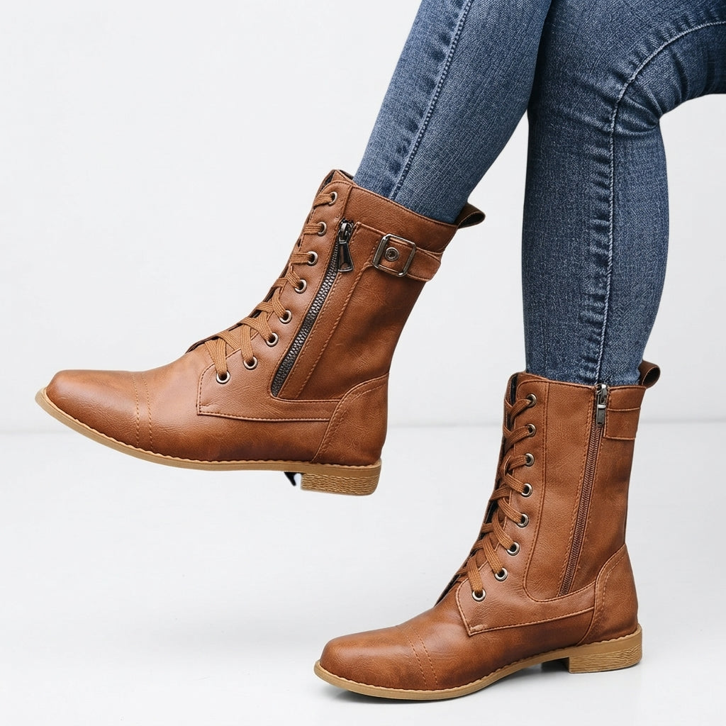 Botas de combate de mujer con cordones y cremallera lateral