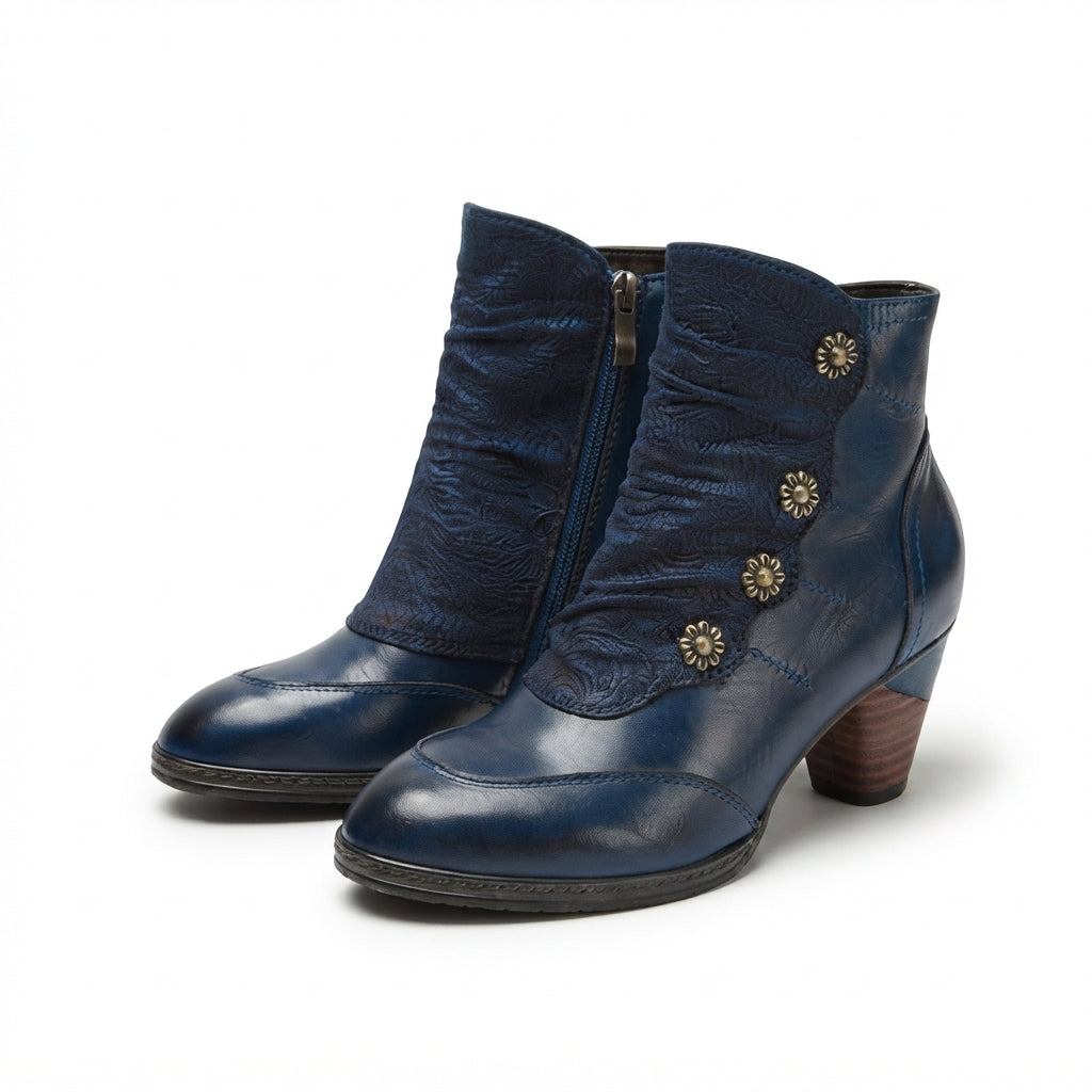 Botas de Tobillo Elegantes de Cuero con Tacón para Mujeres