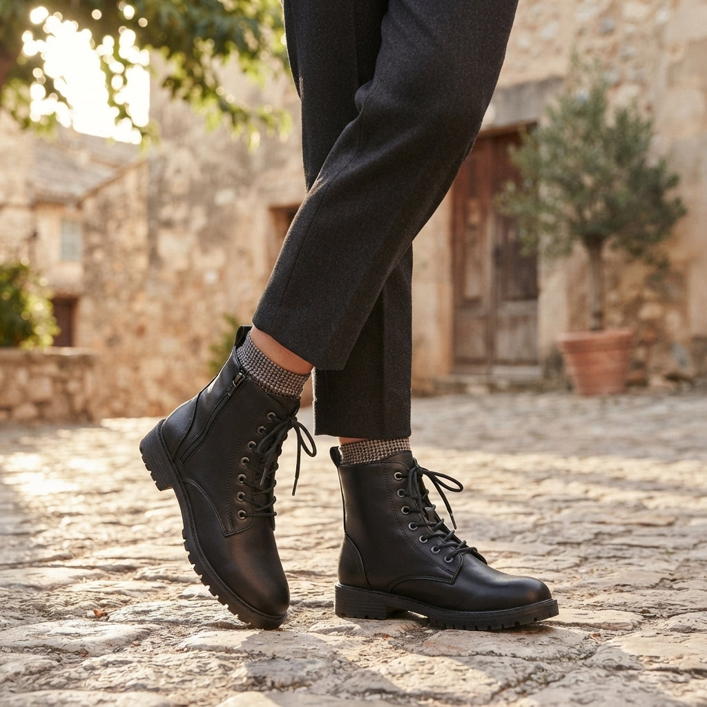 Botas de combate con cordones para mujer