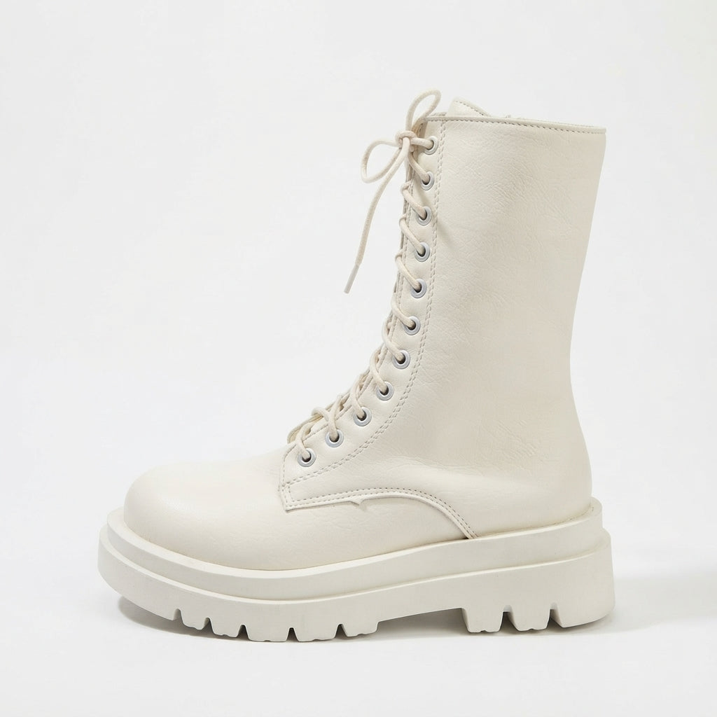 Botas de Combate de Cuero con Plataforma para Mujeres