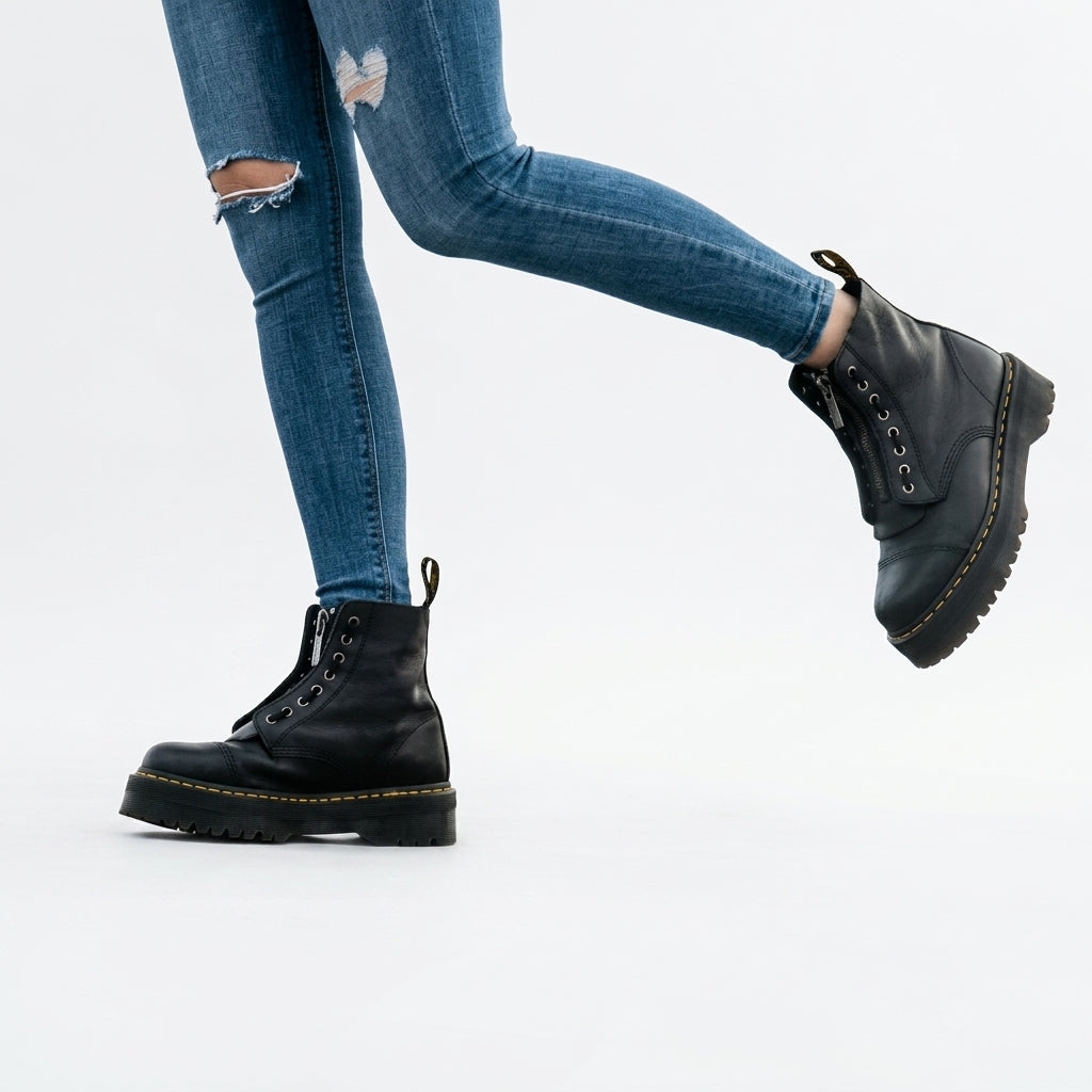 Botas de Combate de Cuero con Plataforma para Mujeres
