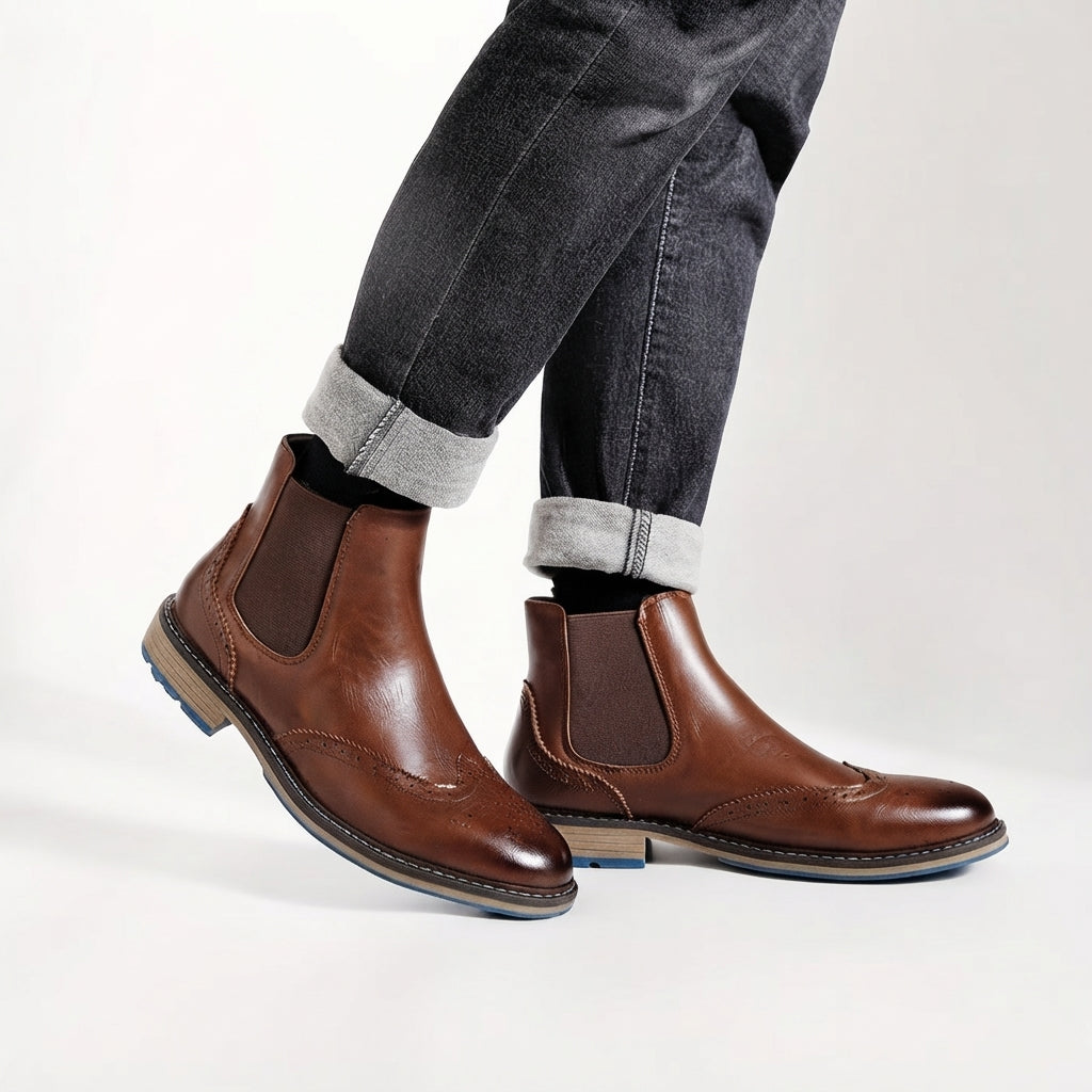 Botas Chelsea Brogue Pulidas para Hombre