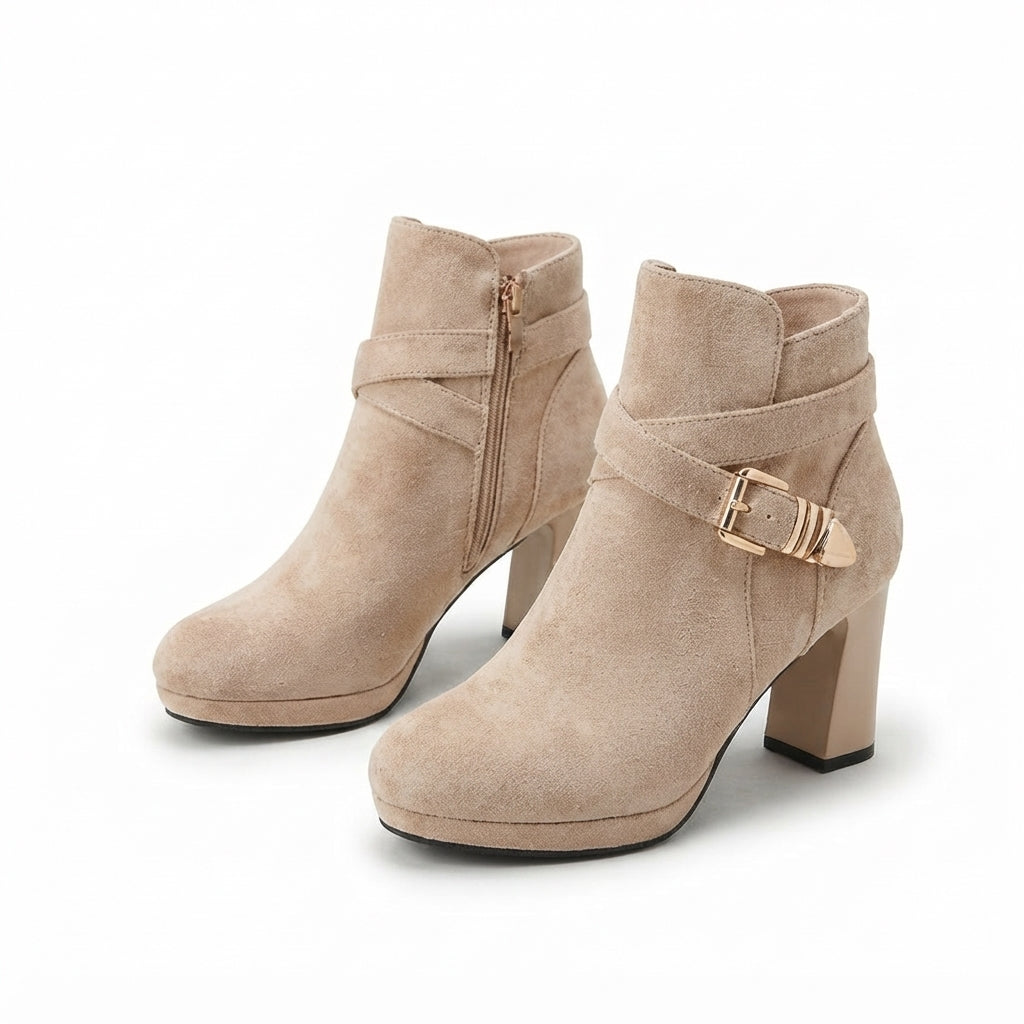 Botas de Tobillo Elegantes de Ante con Tacón para Mujer