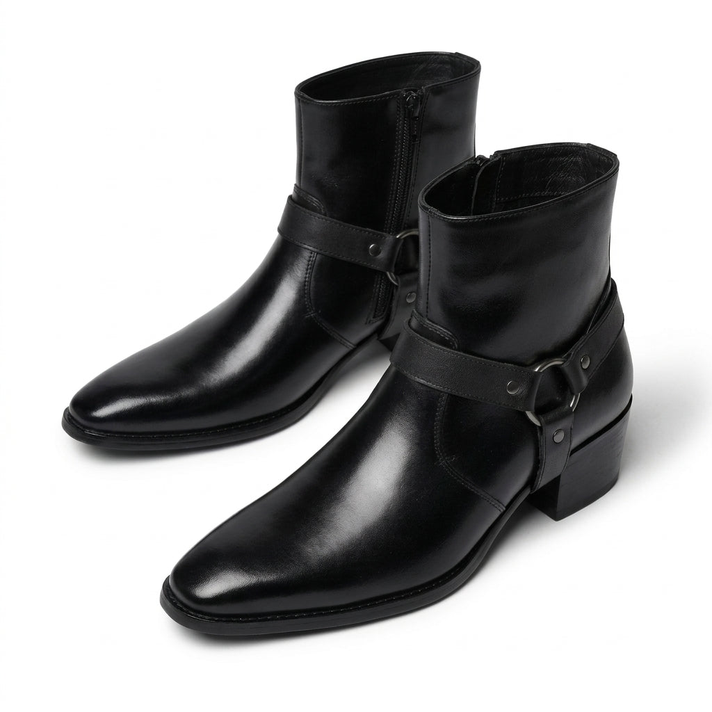 Botas de Cuero para Motociclista con Tacón para Hombre