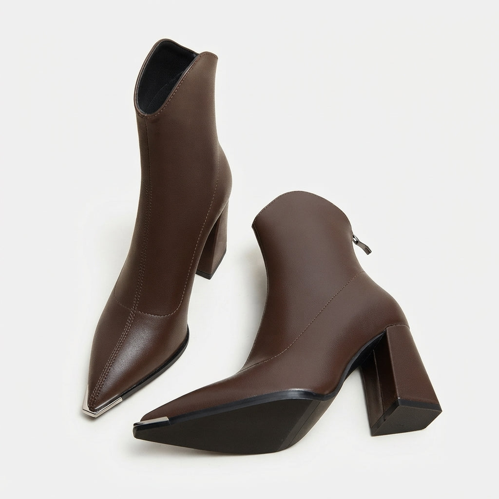 Botines de tacón con punta afilada para mujer