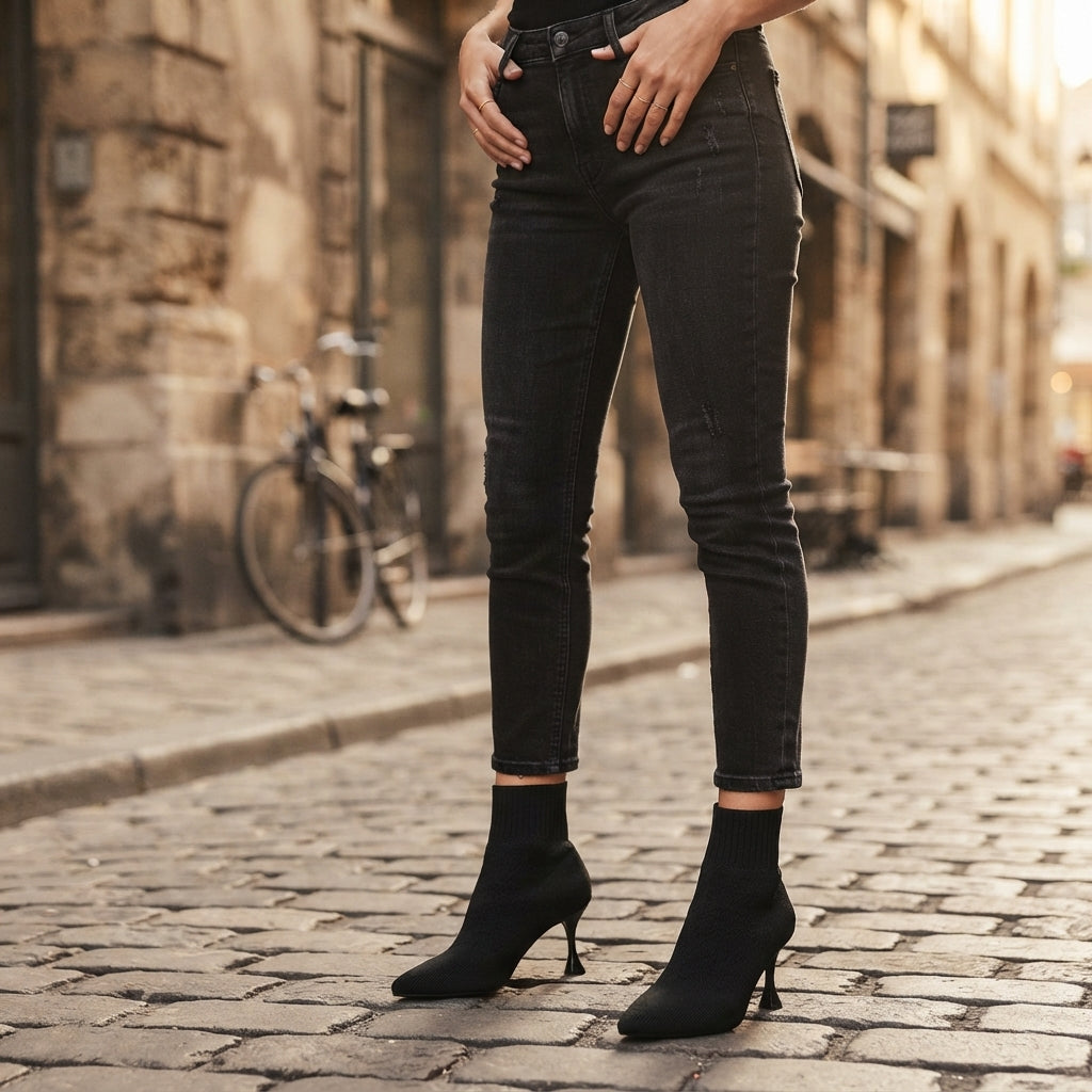 Botas de calcetín elegantes de tacón kitten con punta afilada para mujer