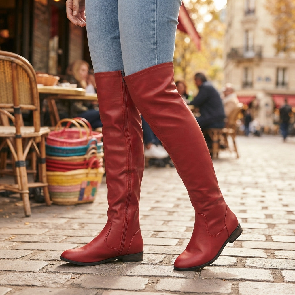 Botas de tacón alto ajustadas para mujer sobre la rodilla