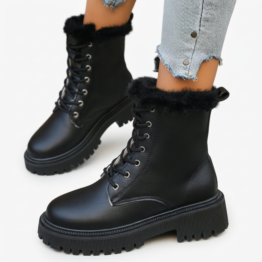 Botas de combate forradas con cordones para mujer
