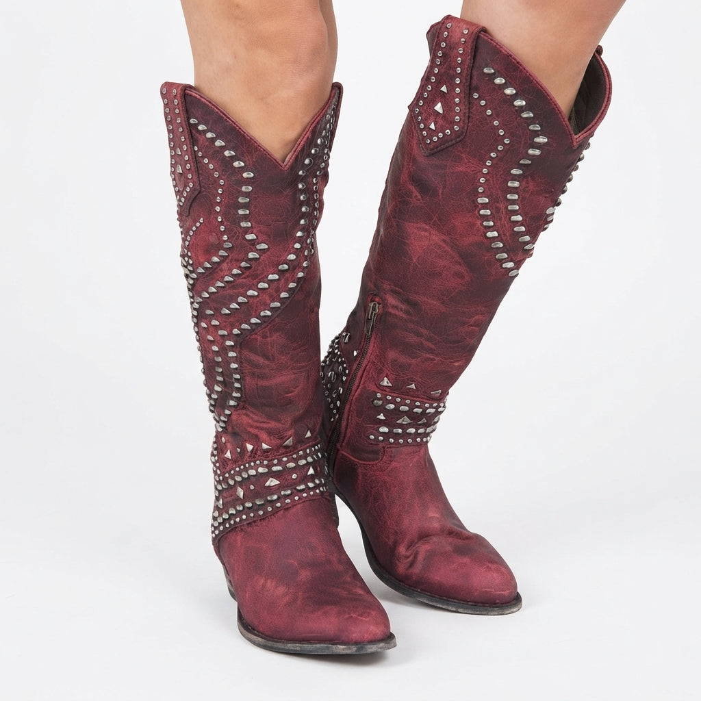 Botas de Cuero Cowboy de Cuello Alto para Mujeres