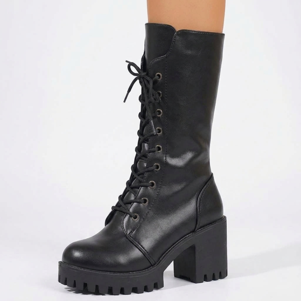 Botas de Combate de Cuero con Plataforma para Mujer