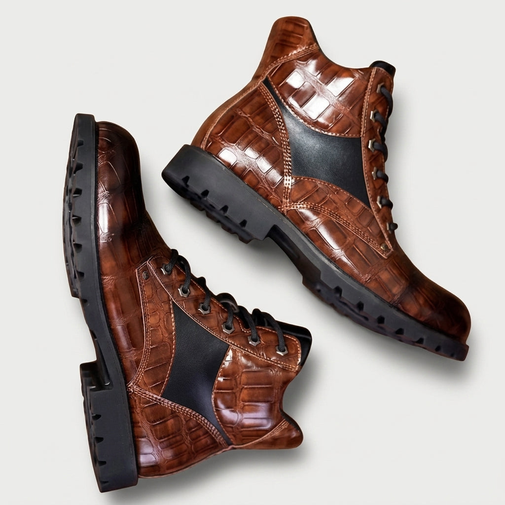 Botas de Cuero con Relieve de Cocodrilo para Hombre