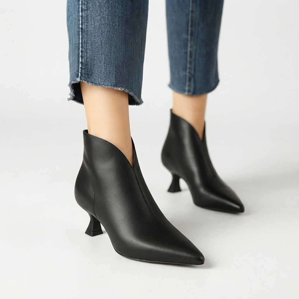 Botas de Tobillo de Punta Afila con Tacón de Gatito para Mujeres