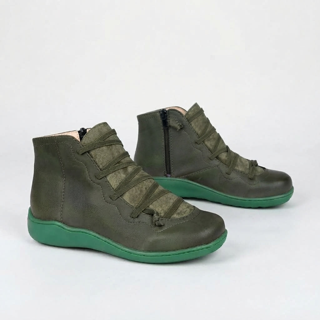 Botas de Cuero con Cordones para Mujeres, Cómodas