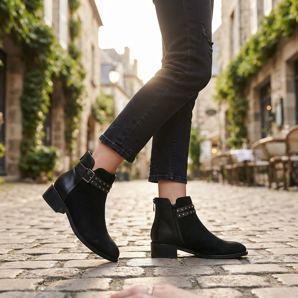 Botas de Tobillo de Suede con Tacón para Mujeres