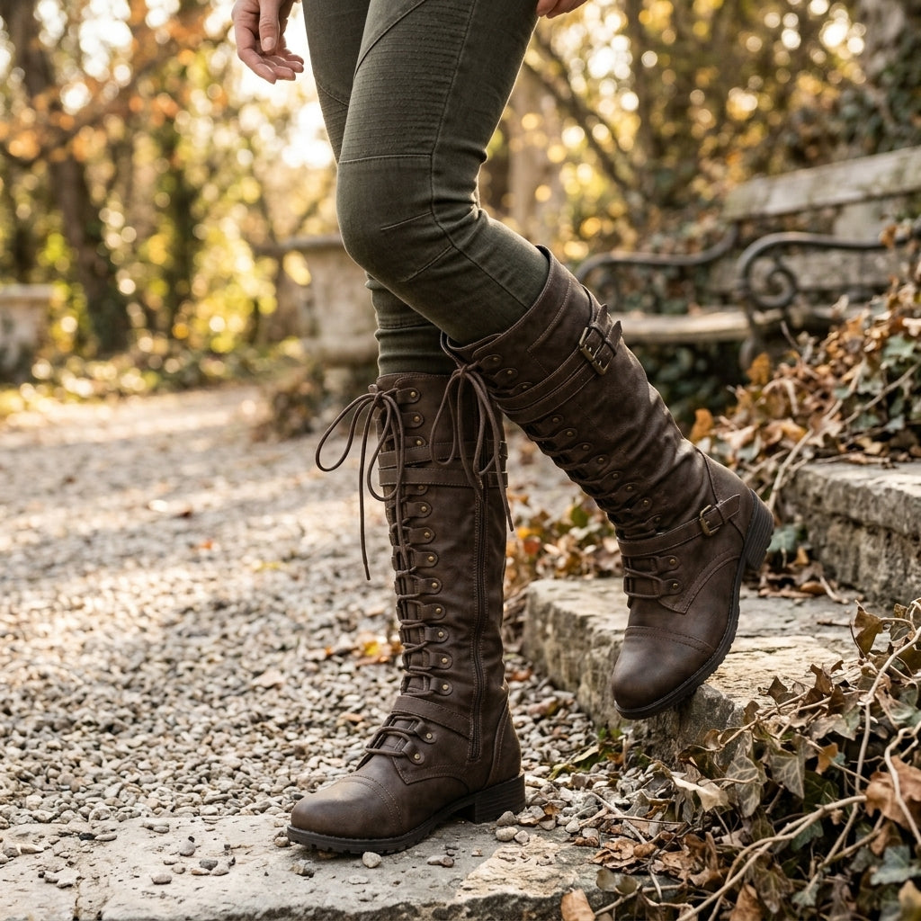Botas Altas de Mujer con Cordones y Hebilla