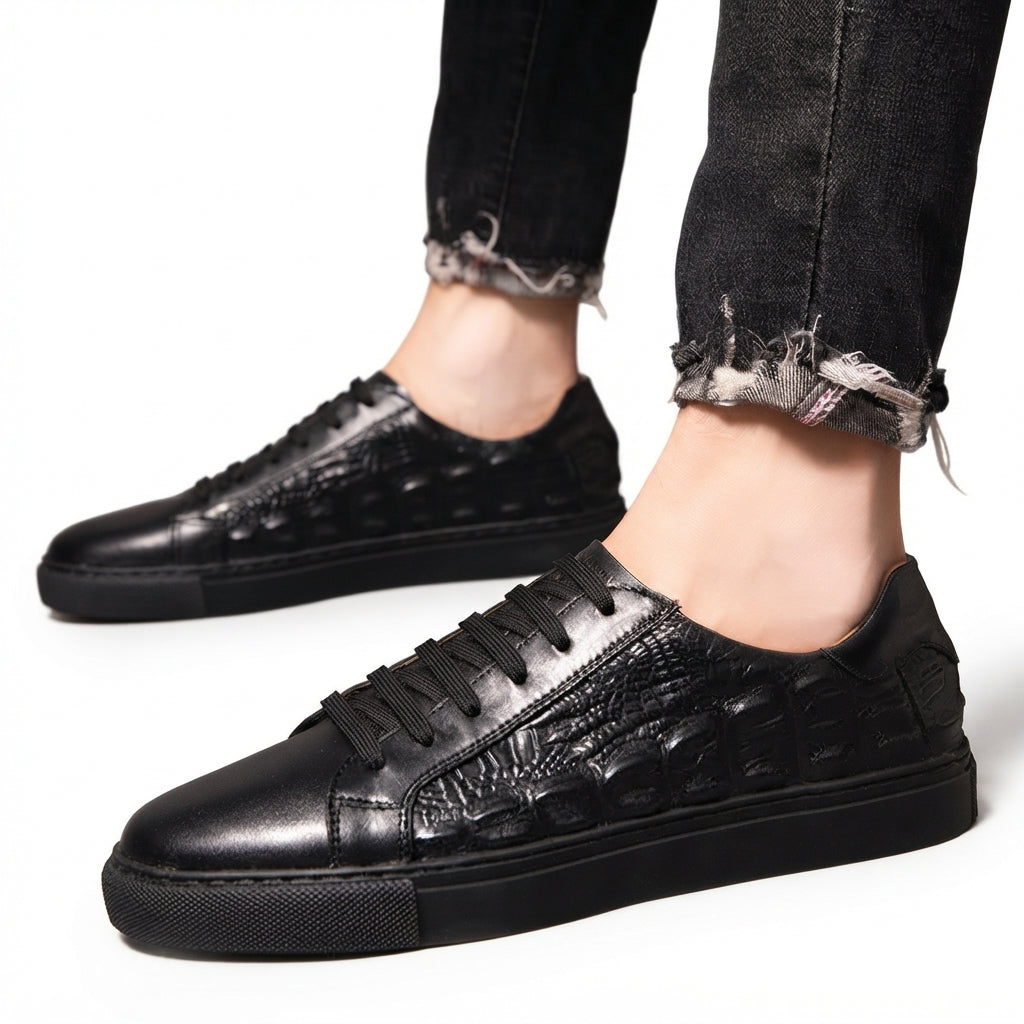 Zapatillas de Cuero con Relieve de Cocodrilo para Hombre