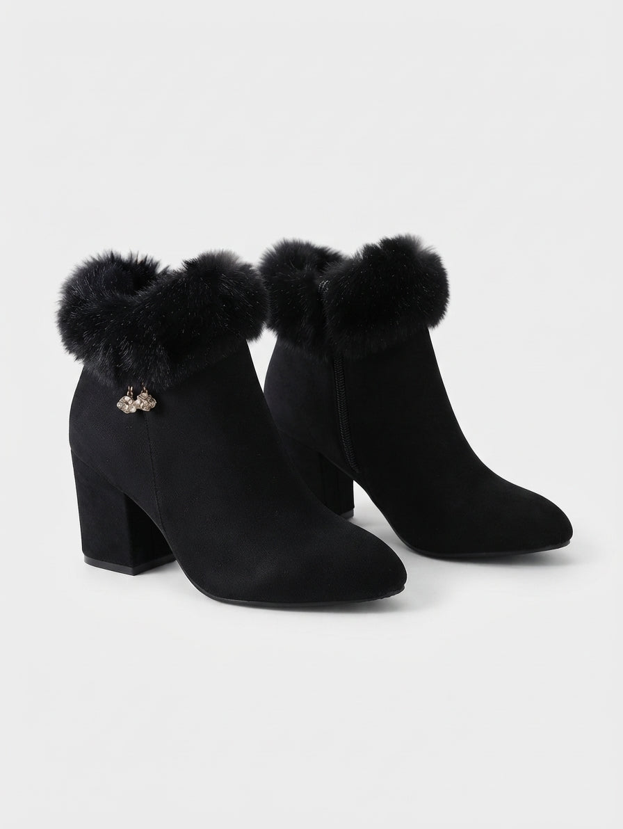 Botas de Tobillo Elegantes para Mujer con Ribete de Piel Sintética