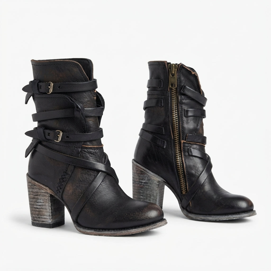 Botas Biker Retro con Tacón Cómodas para Mujer